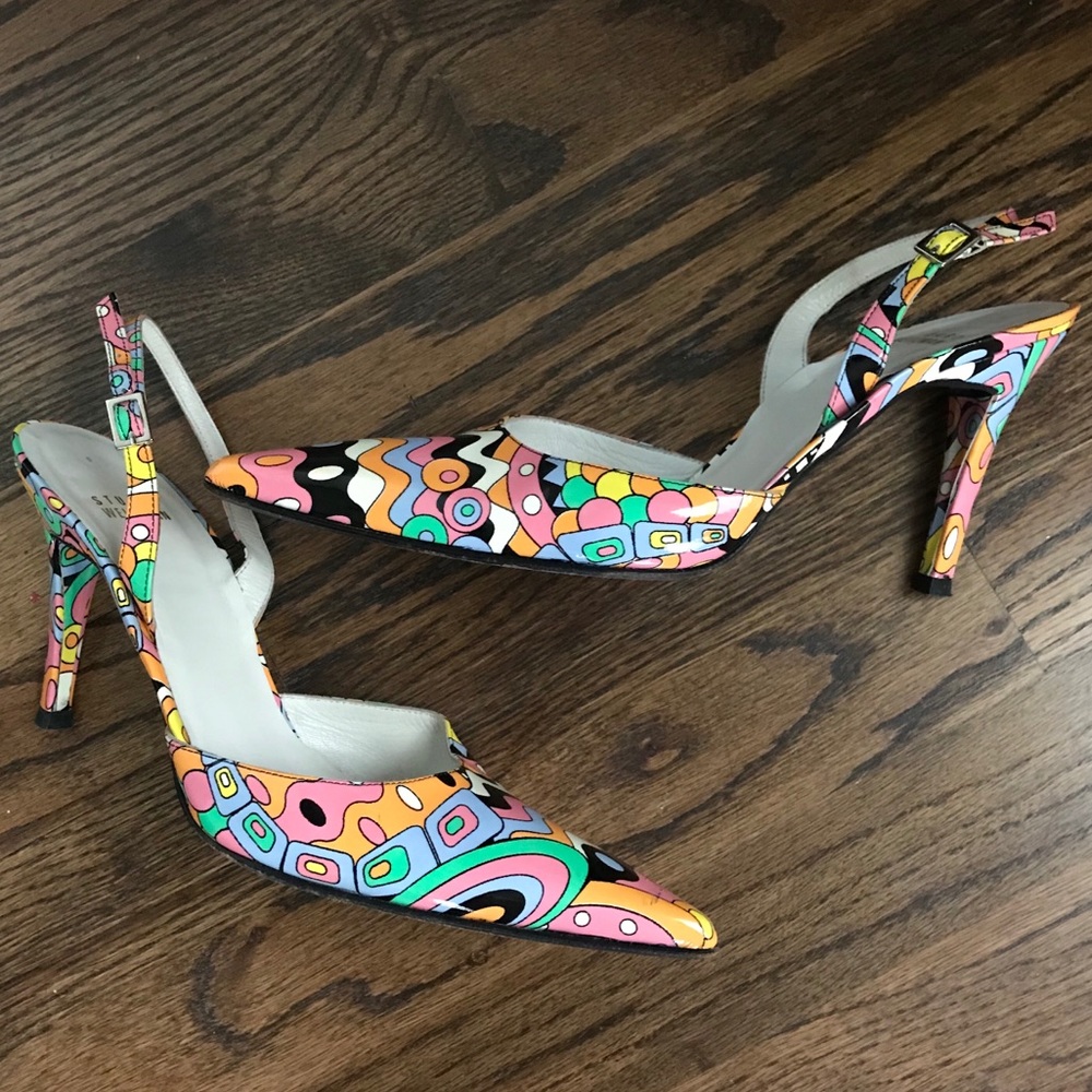 Stuart Weitzman Multicolor Ankle Strap Heels Sz 9M